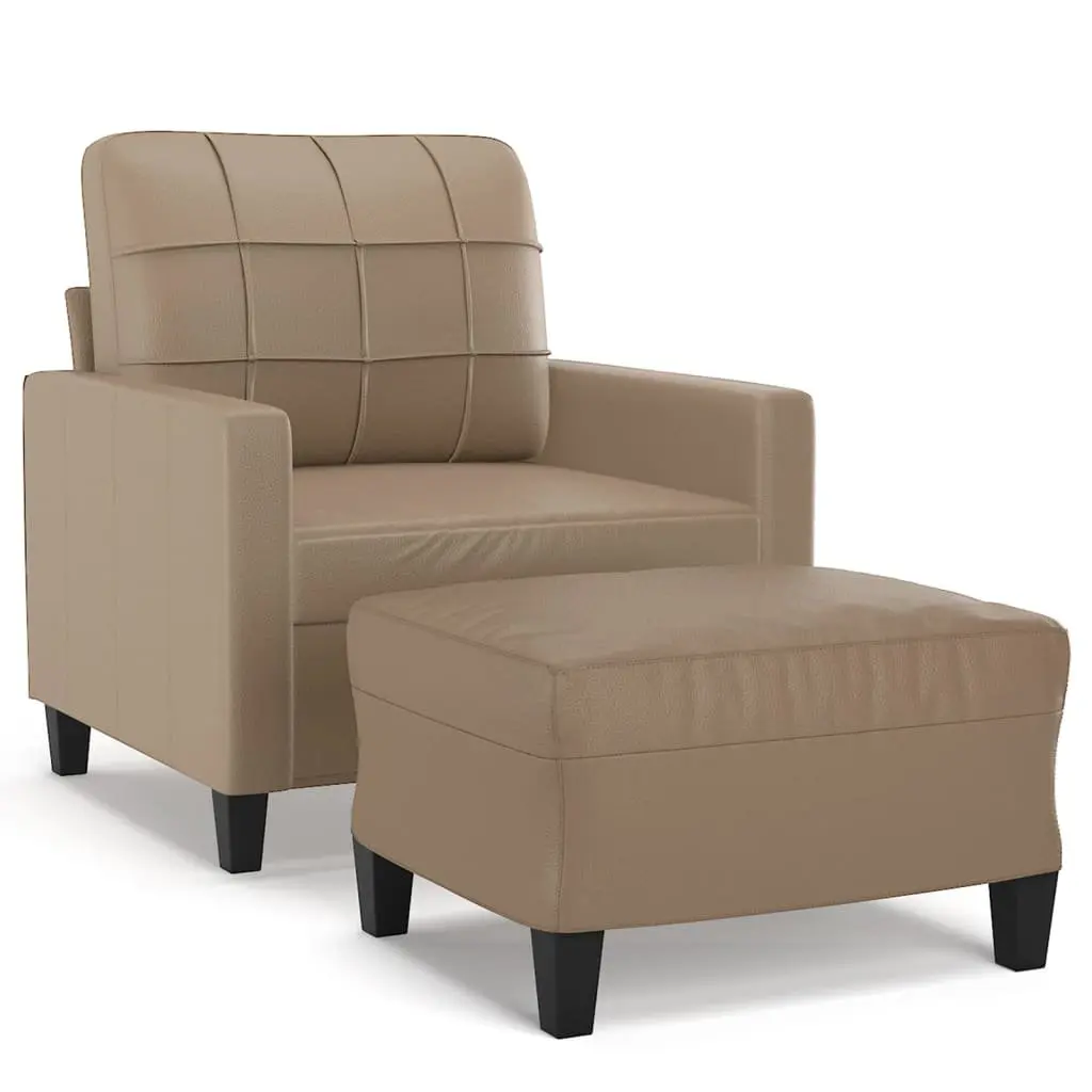 Sofa Chair for Living Room Brown Faux Leather Compact Size with Footstool