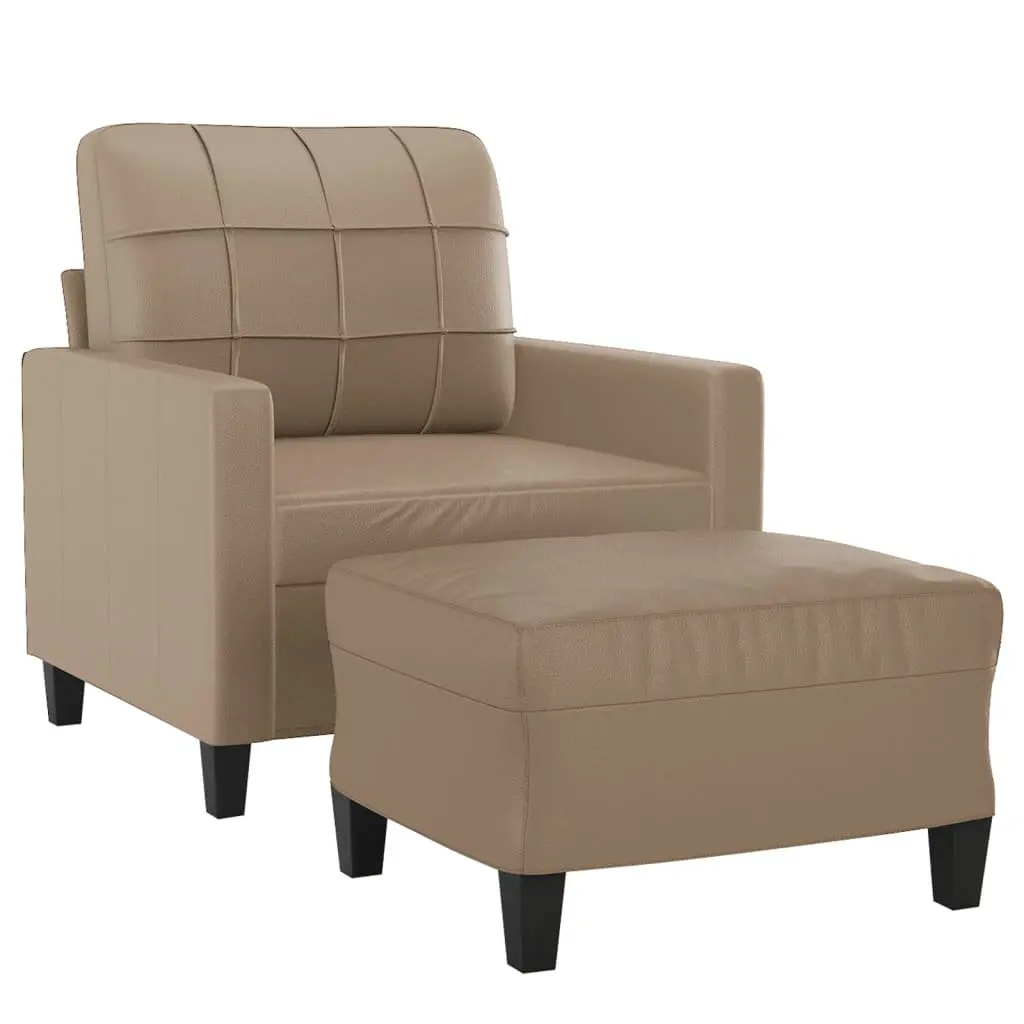 Sofa Chair for Living Room Brown Faux Leather Compact Size with Footstool