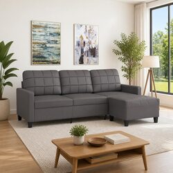 Grey 3-Seater Sofa with Footstool: 180cm Dimensions