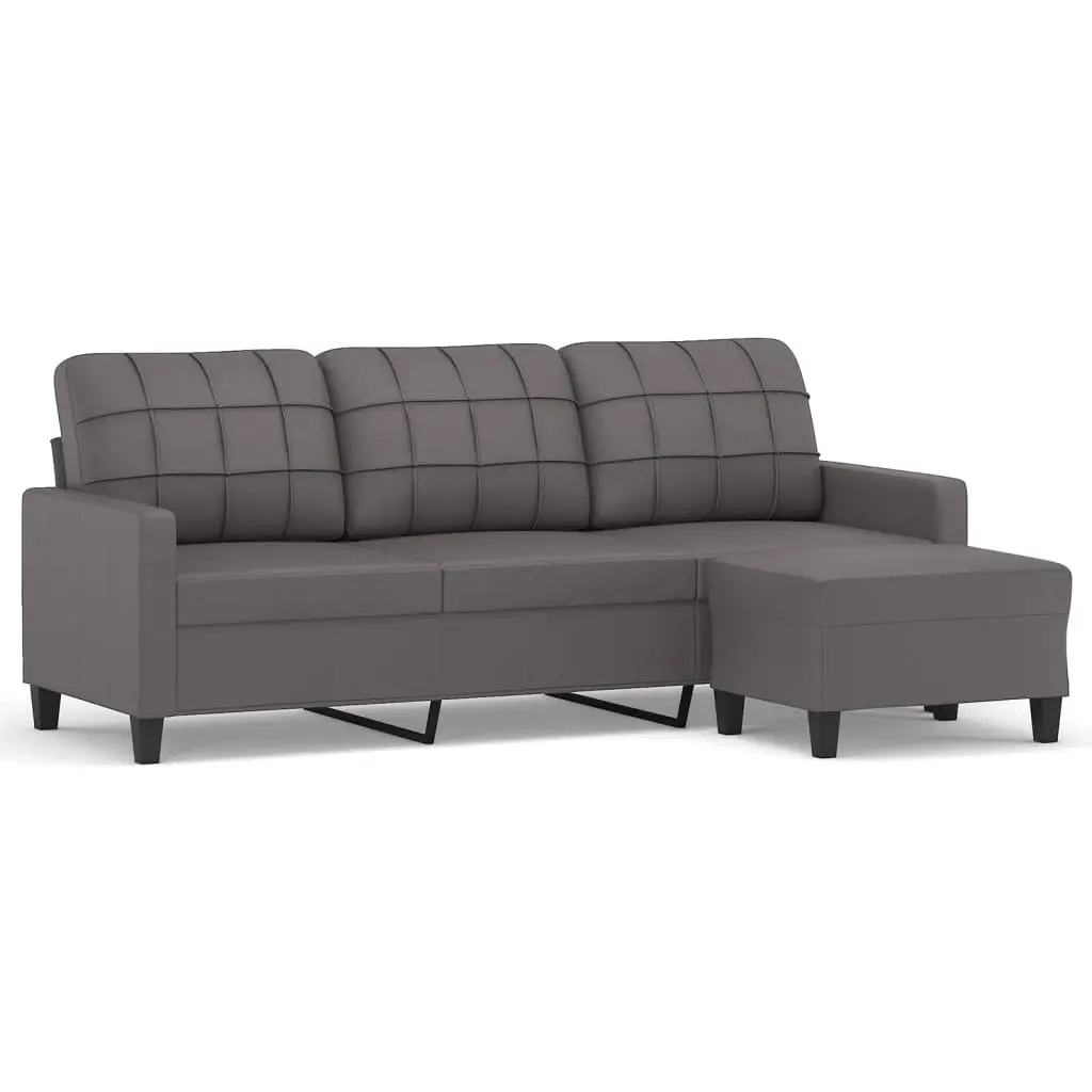 3-Seater Sofa with Footstool Grey 180 cm Faux Leather Lounge Couch Living Room