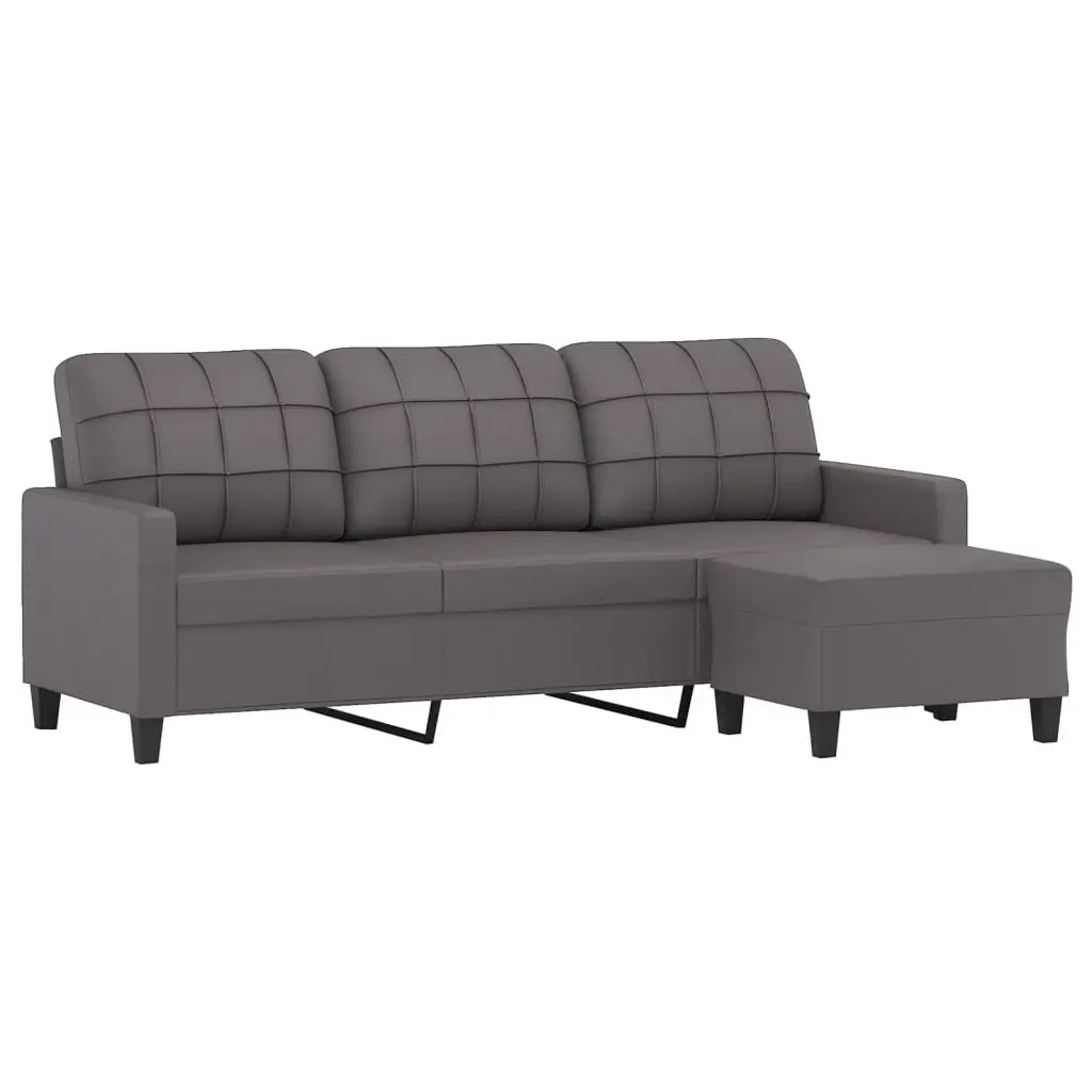 3-Seater Sofa with Footstool Grey 180 cm Faux Leather Lounge Couch Living Room