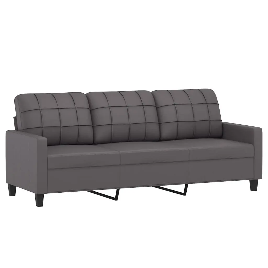 3-Seater Sofa with Footstool Grey 180 cm Faux Leather Lounge Couch Living Room