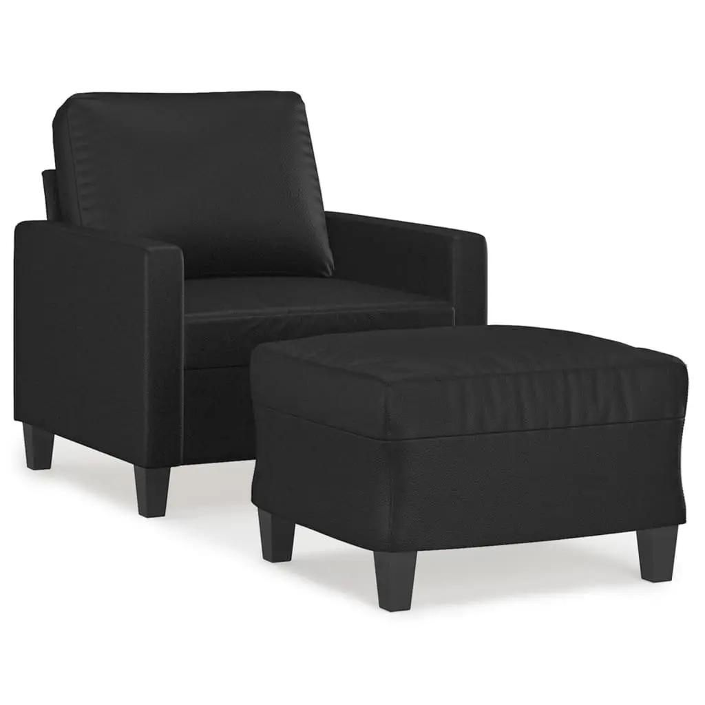Sofa Chair with Footstool for Living Room Black Faux Leather Compact