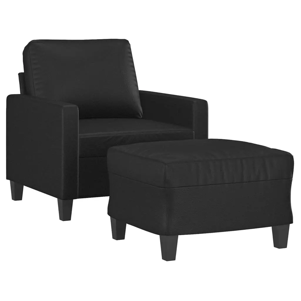 Sofa Chair with Footstool for Living Room Black Faux Leather Compact