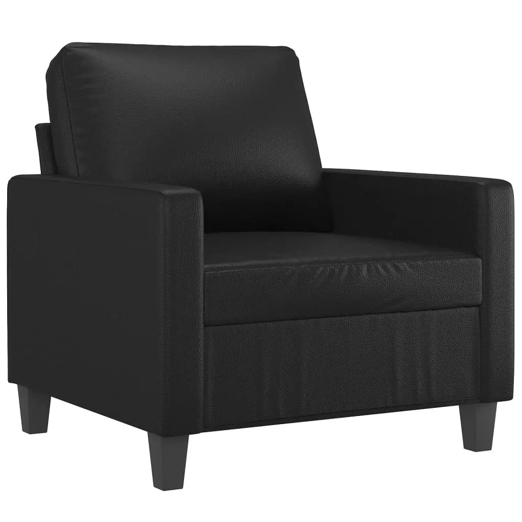 Sofa Chair with Footstool for Living Room Black Faux Leather Compact