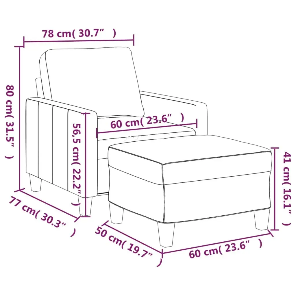Sofa Chair with Footstool for Living Room Black Faux Leather Compact