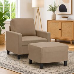 Compact Sofa Chair with Footstool - 60 cm Brown Faux Leather