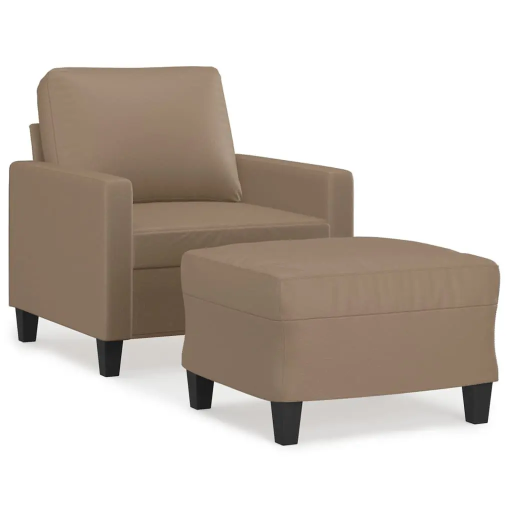 Sofa Chair for Living Room Brown Faux Leather Padded Armchair with Footstool