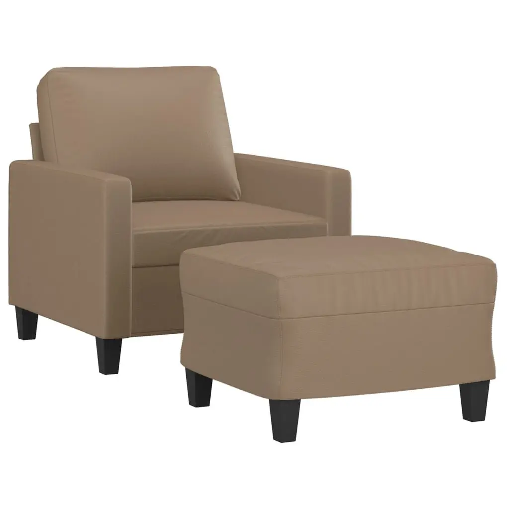 Sofa Chair for Living Room Brown Faux Leather Padded Armchair with Footstool
