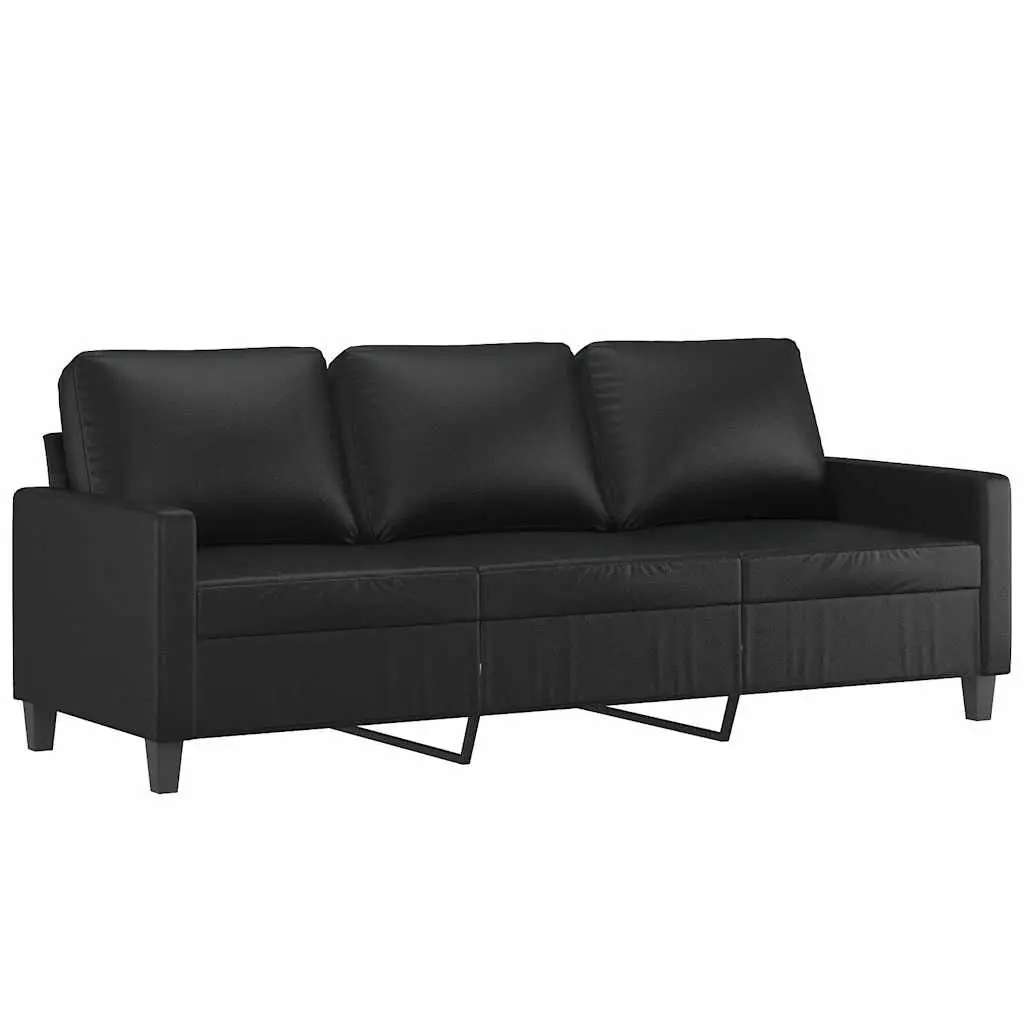 3-Seater Sofa Living Room Black Faux Leather 180cm