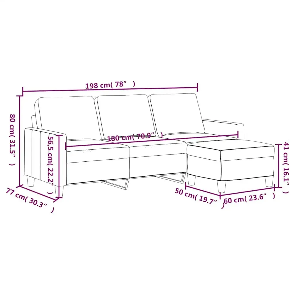 3-Seater Sofa Living Room Black Faux Leather 180cm