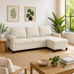 3-Seater Cream Sofa with Footstool - Specs and Features