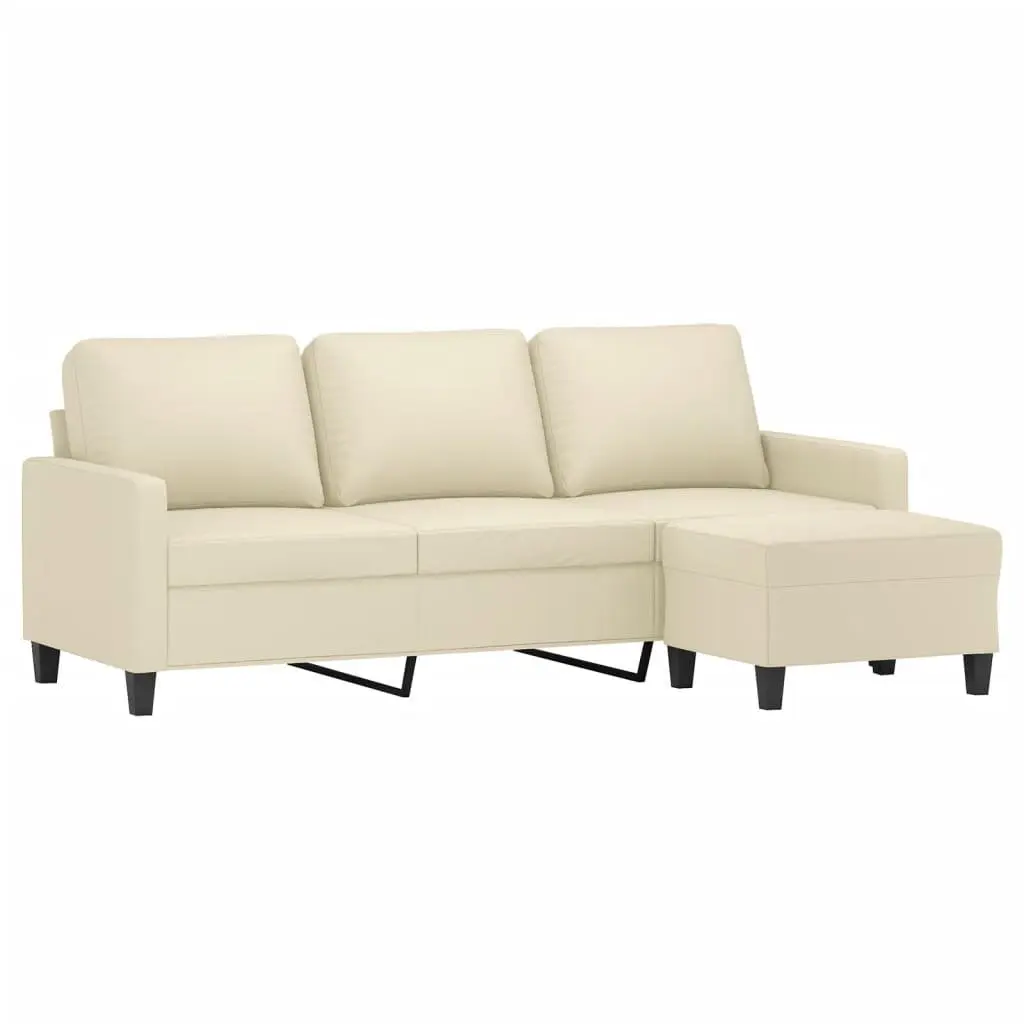 3-Seater Sofa with Footstool Cream 180cm Living Room Lounge Couch Furniture