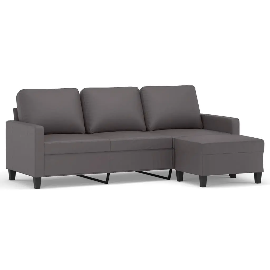 3-Seater Sofa Living Room Grey 180cm Faux Leather