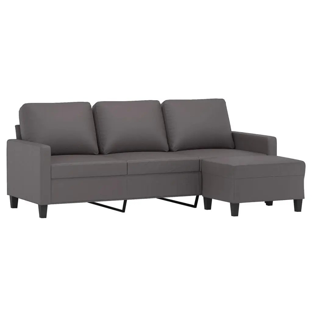 3-Seater Sofa Living Room Grey 180cm Faux Leather