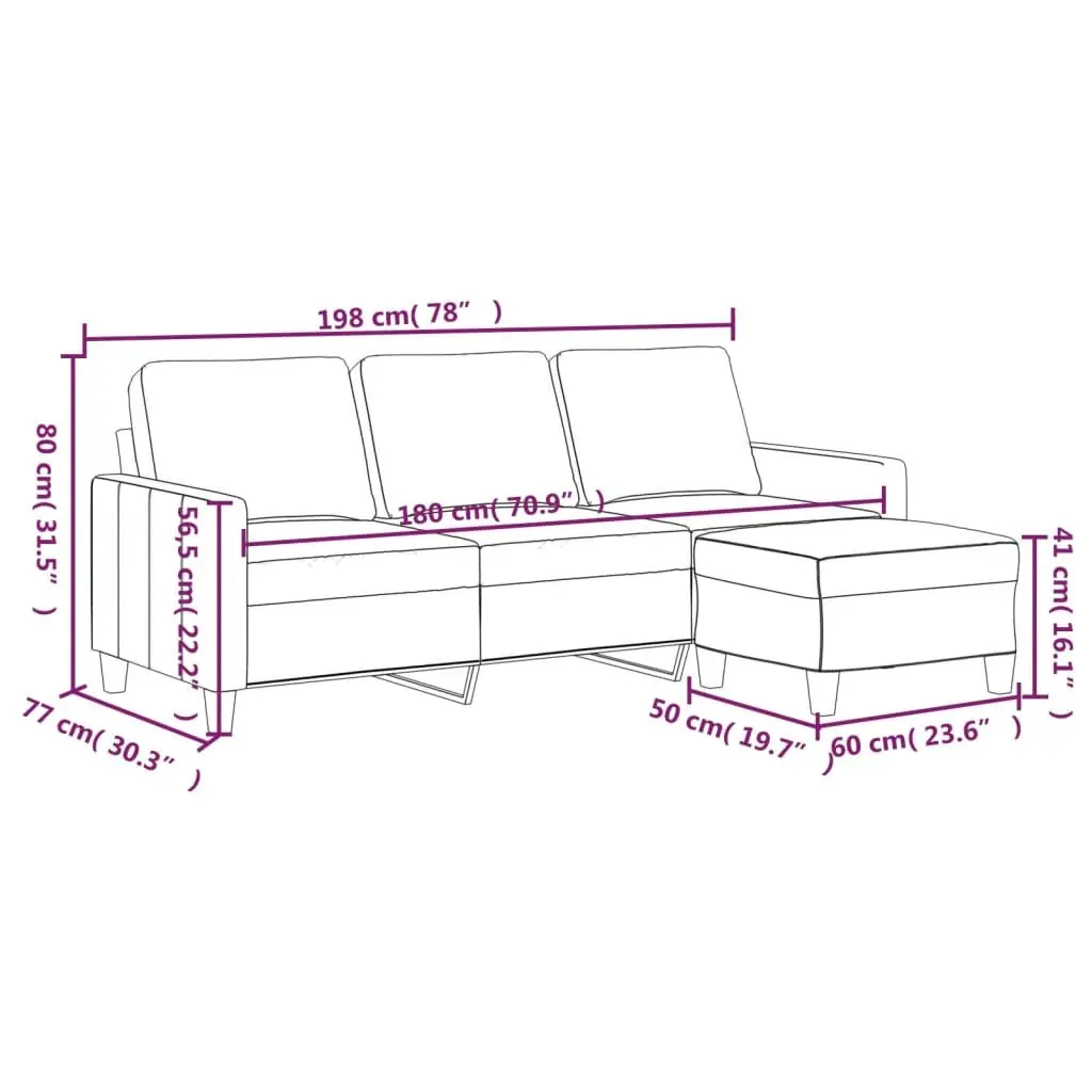 3-Seater Sofa Living Room Grey 180cm Faux Leather