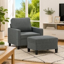 Grey Sofa Chair with Footstool - 60 cm Width, Durable Materials