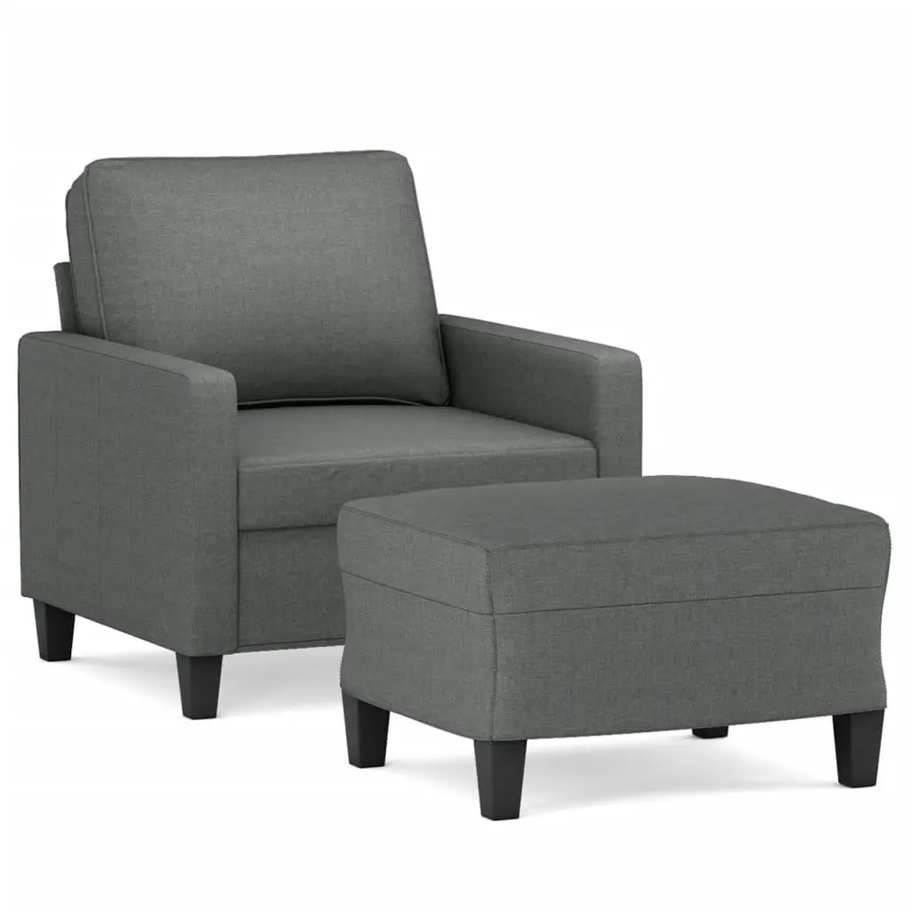 Grey Fabric Sofa Chair with Footstool Armchair Living Room Relaxing Seating