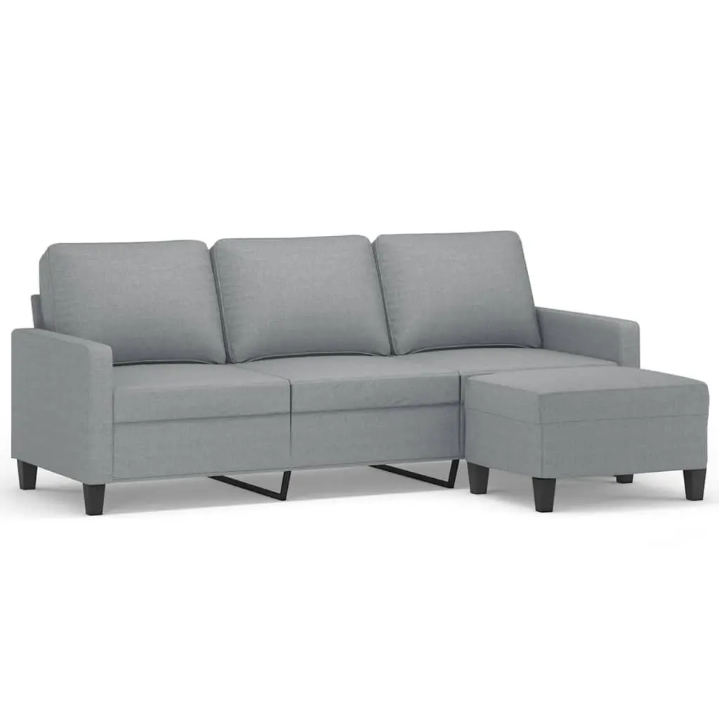 3-Seater Sofa with Footstool Grey Living Room Lounge Couch 180cm Fabric Seat