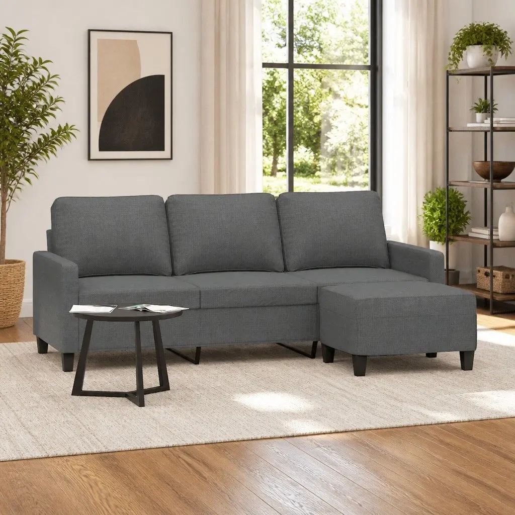 3-Seater Sofa with Footstool Grey 180cm Living Room