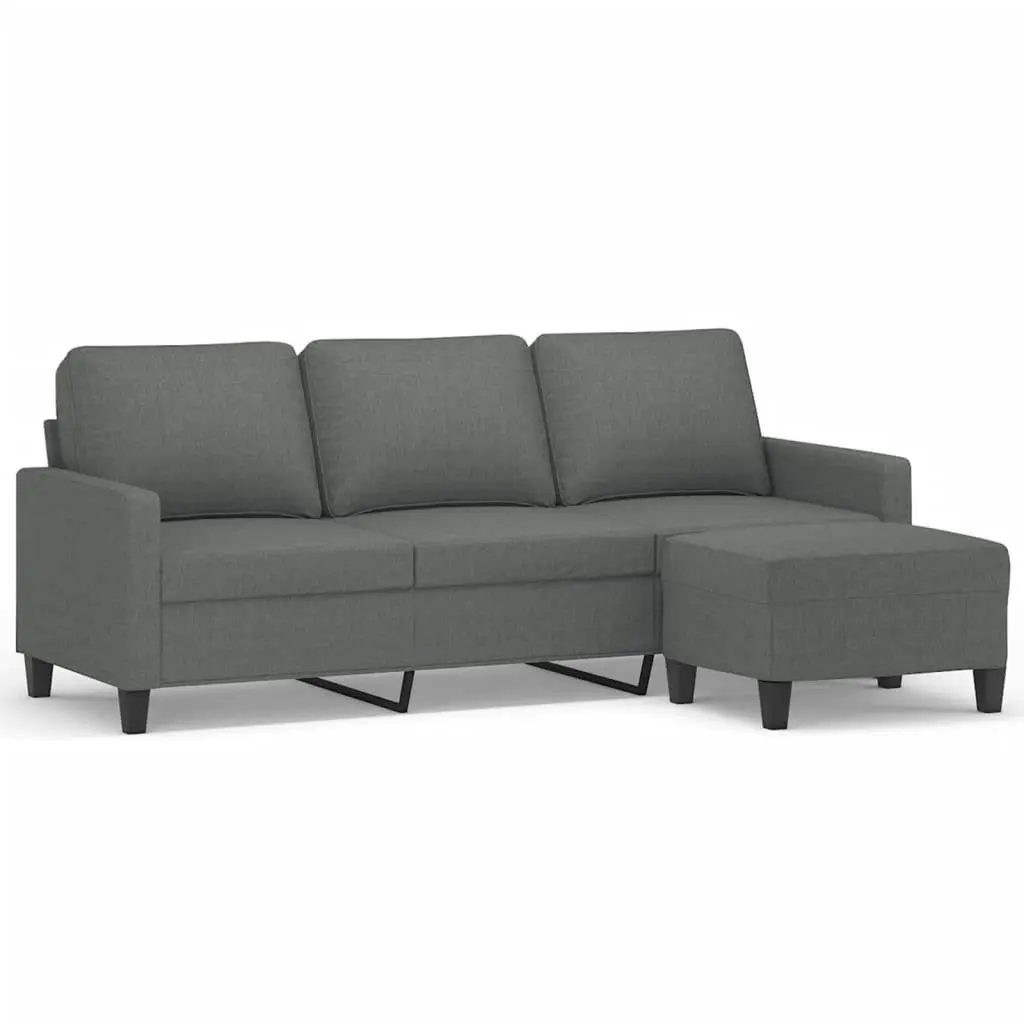 3-Seater Sofa with Footstool Grey 180cm Living Room