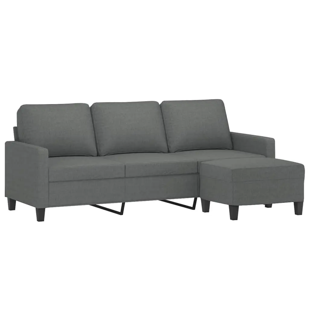 3-Seater Sofa with Footstool Grey 180cm Living Room
