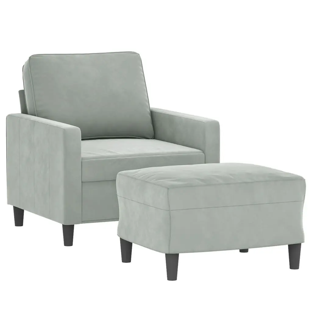 Grey Velvet Sofa Chair with Footstool Living Room Compact 60cm