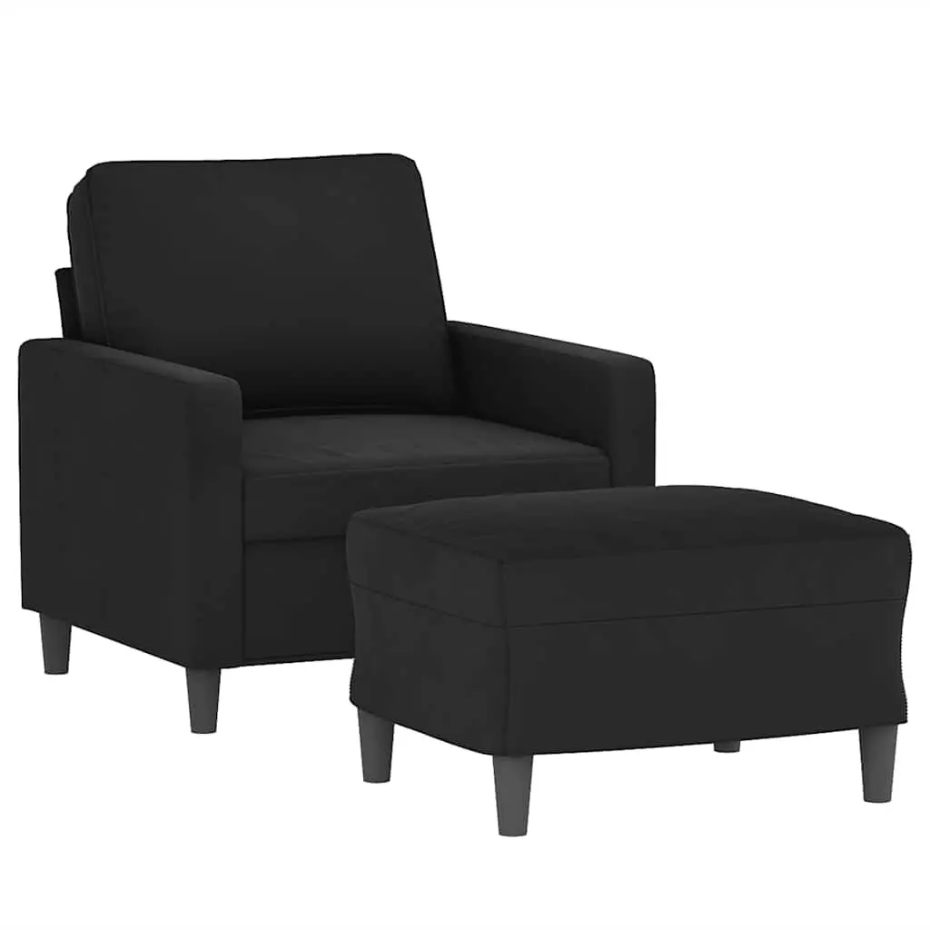 Sofa Armchair with Footstool for Living Room Black Velvet 60cm