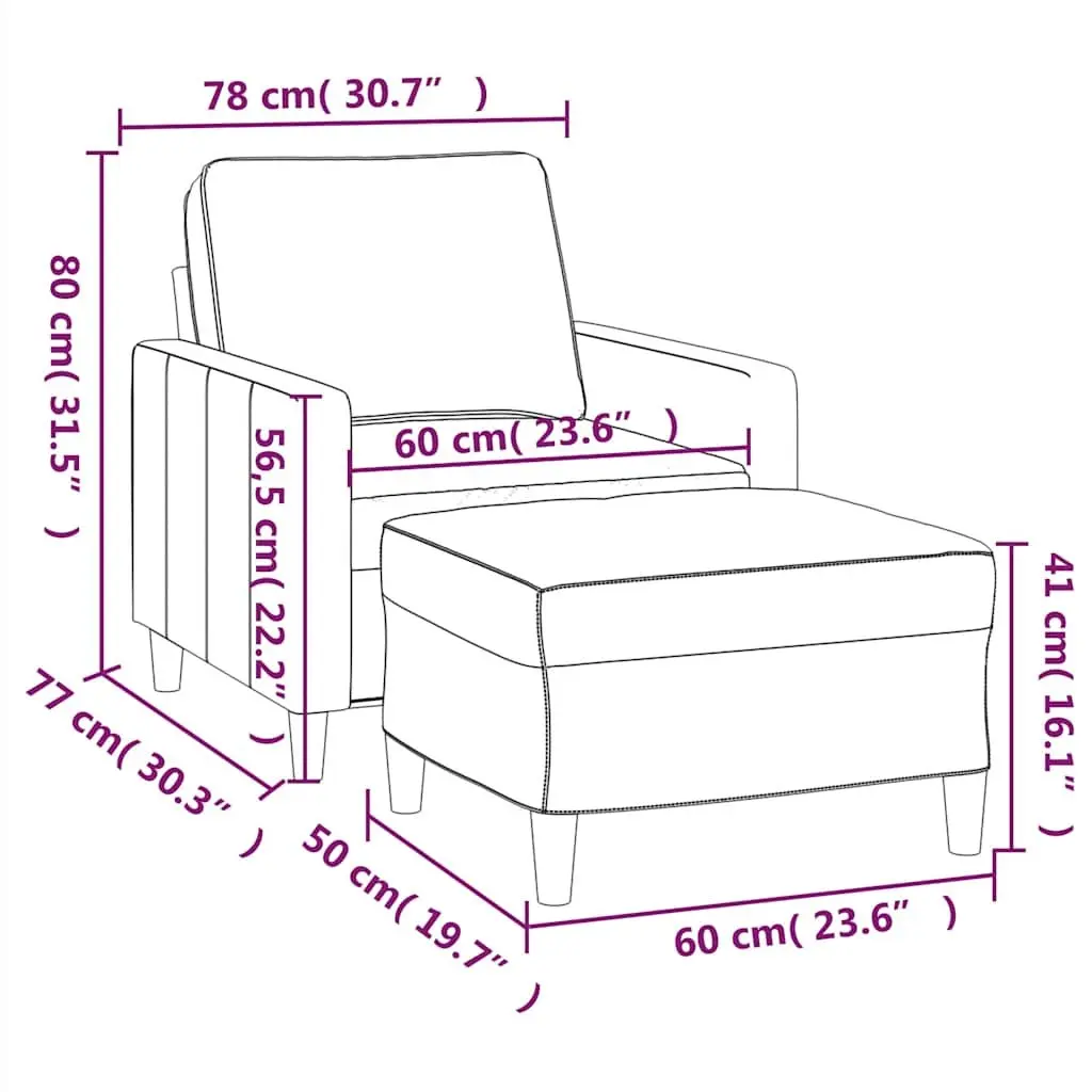 Sofa Armchair with Footstool for Living Room Black Velvet 60cm