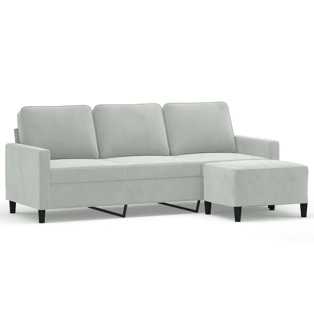 3-Seater Sofa with Footstool Grey 180cm Living Room Lounge Couch Modern Velvet