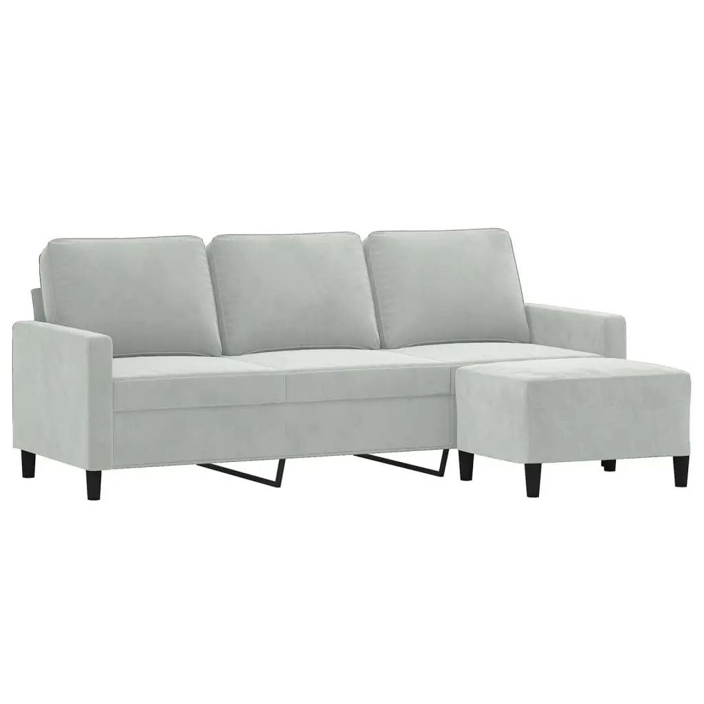 3-Seater Sofa with Footstool Grey 180cm Living Room Lounge Couch Modern Velvet