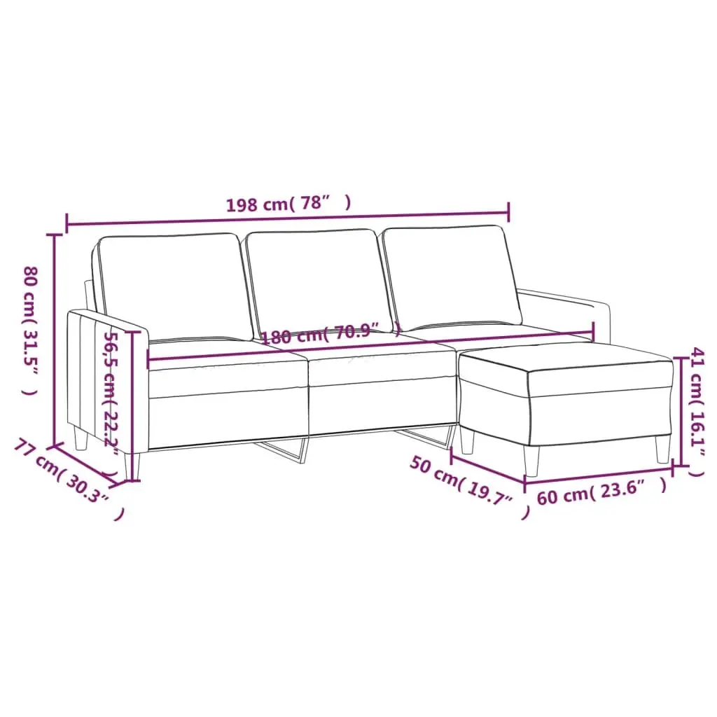 3-Seater Sofa with Footstool Grey 180cm Living Room Lounge Couch Modern Velvet