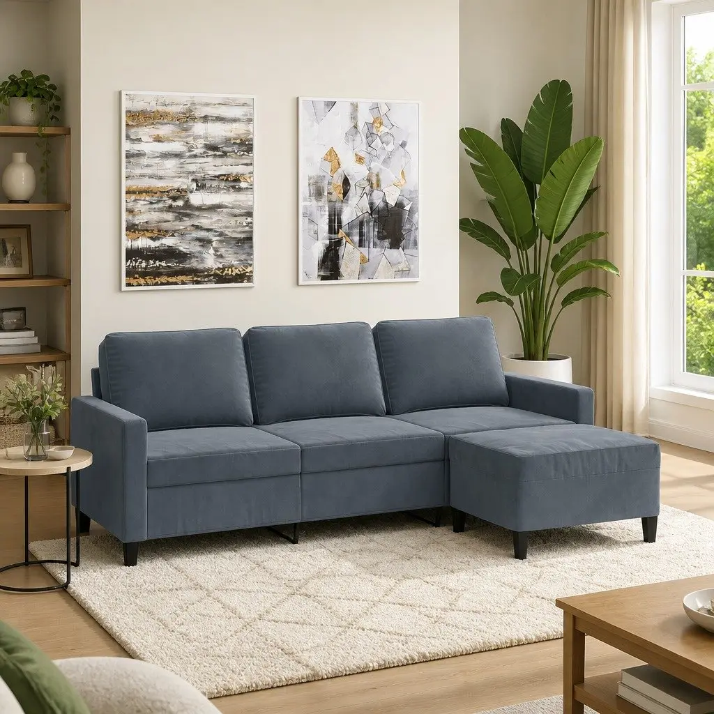 3-Seater Sofa for Living Room Grey Velvet 180cm