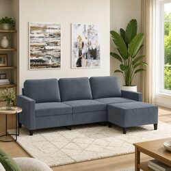 Specifications of Grey Velvet 3-Seater Sofa with Footstool