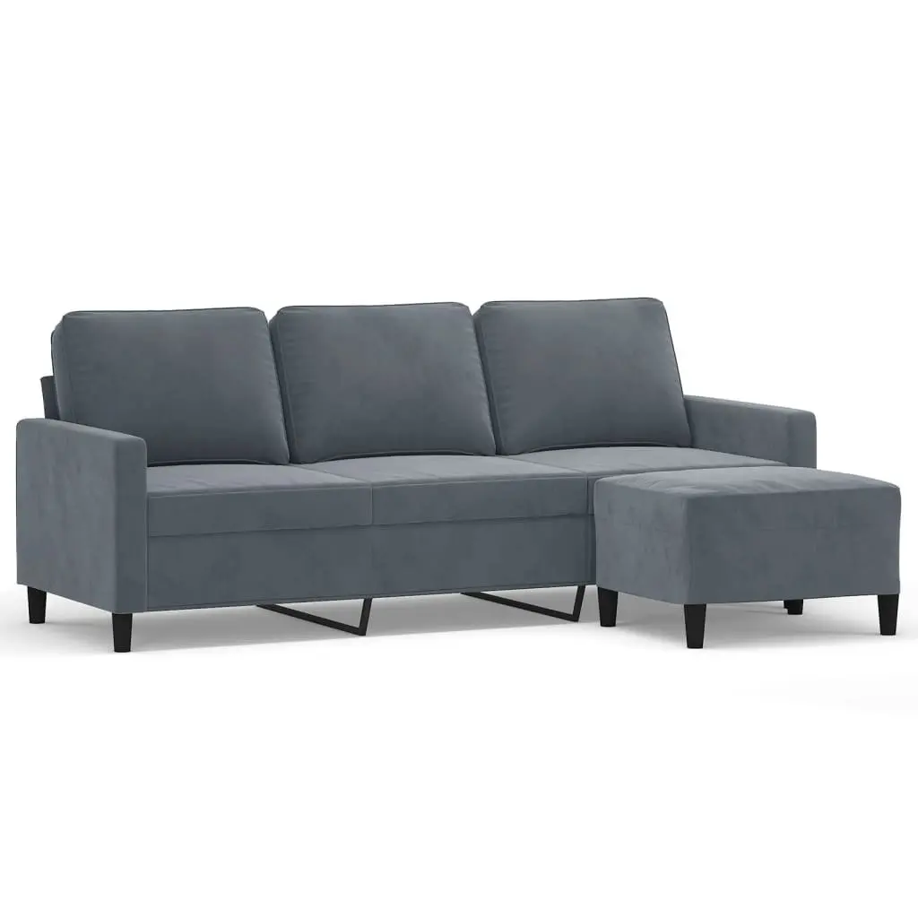 3-Seater Sofa for Living Room Grey Velvet 180cm