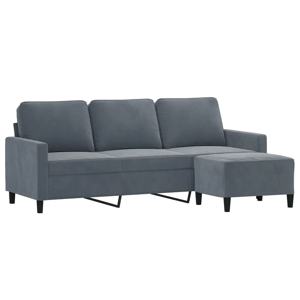 3-Seater Sofa for Living Room Grey Velvet 180cm