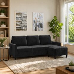 Specifications of a Black Velvet 3-Seater Sofa with Footstool