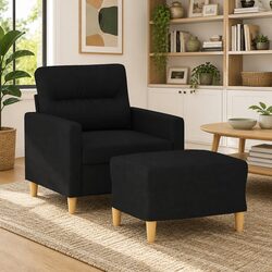 Black Fabric Armchair and Footstool Set 60cm Dimensions