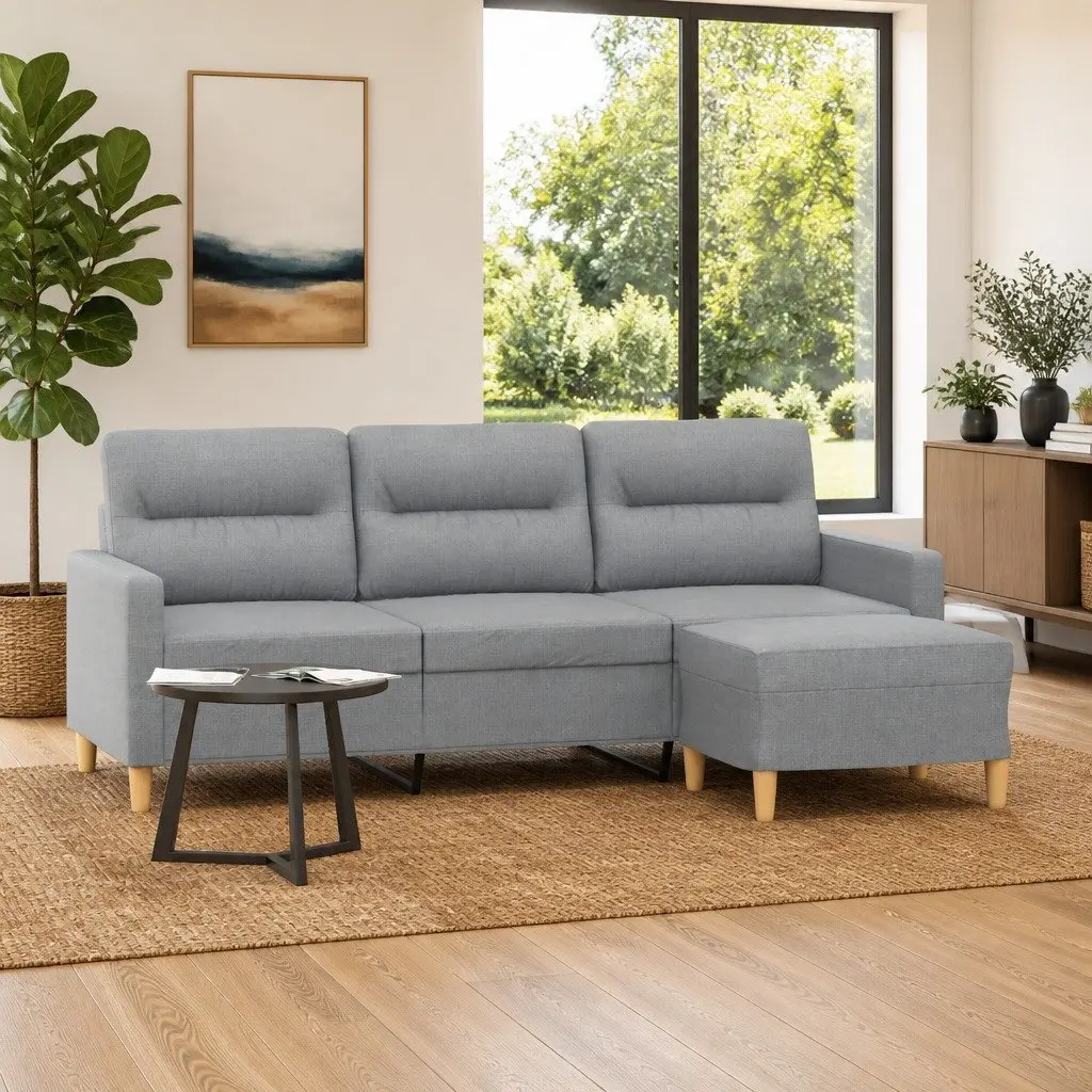 Grey 3-Seater Sofa with Footstool