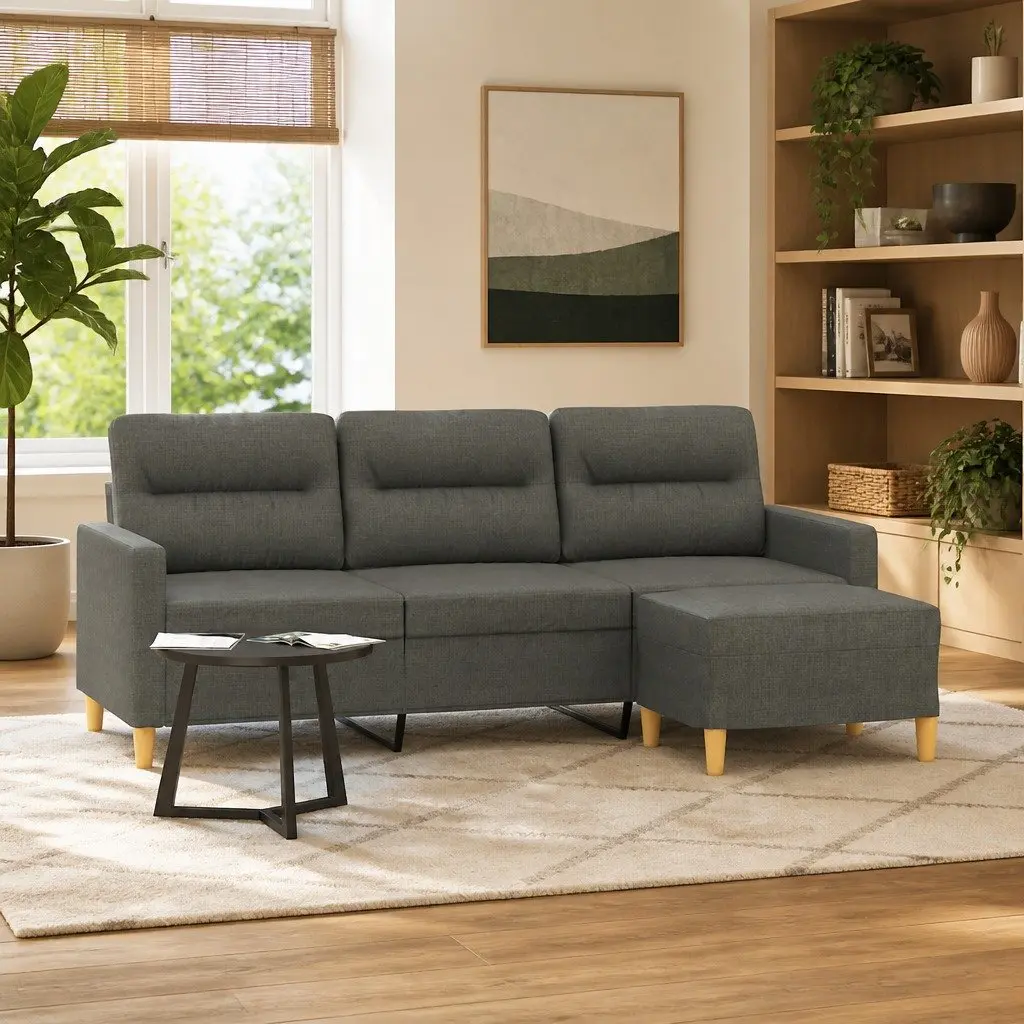3-Seater Sofa with Footstool Grey 180cm Living Room Furniture Lounge Couch