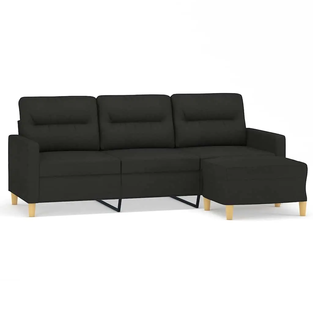 3-Seater Sofa with Footstool Black 180cm Fabric Lounge Couch Living Room