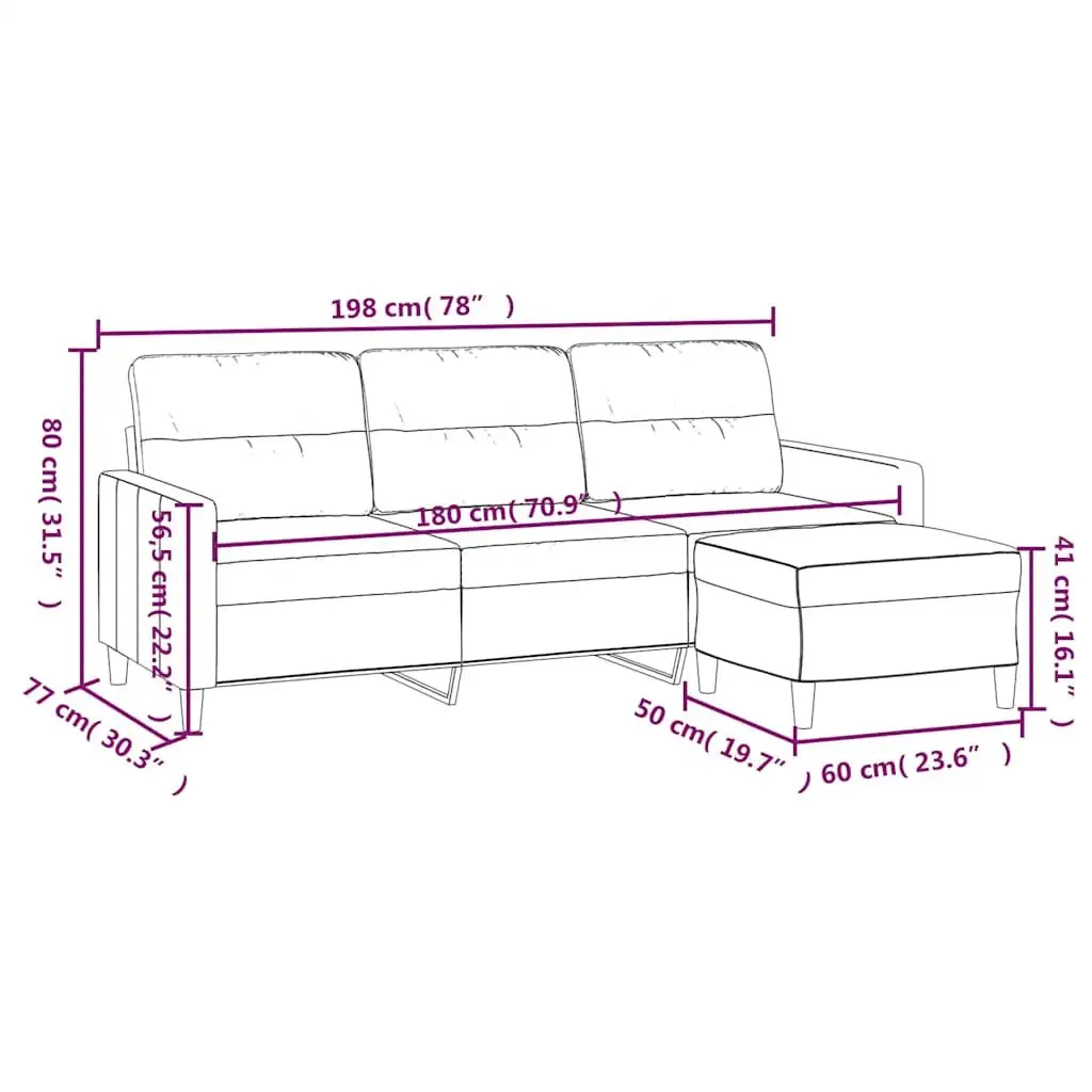 3-Seater Sofa with Footstool Black 180cm Fabric Lounge Couch Living Room