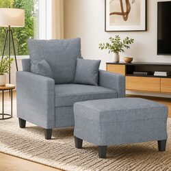 Grey Fabric Sofa Chair and Footstool - Specs Included