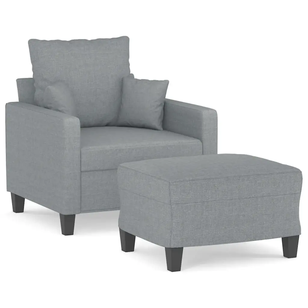Grey Fabric Sofa Chair with Footstool for Living Room Compact Size