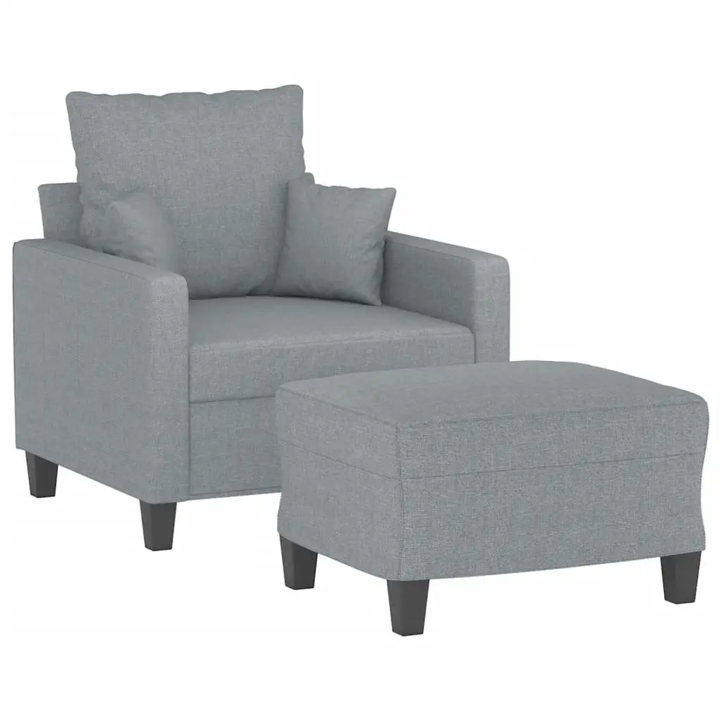 Grey Fabric Sofa Chair with Footstool for Living Room Compact Size
