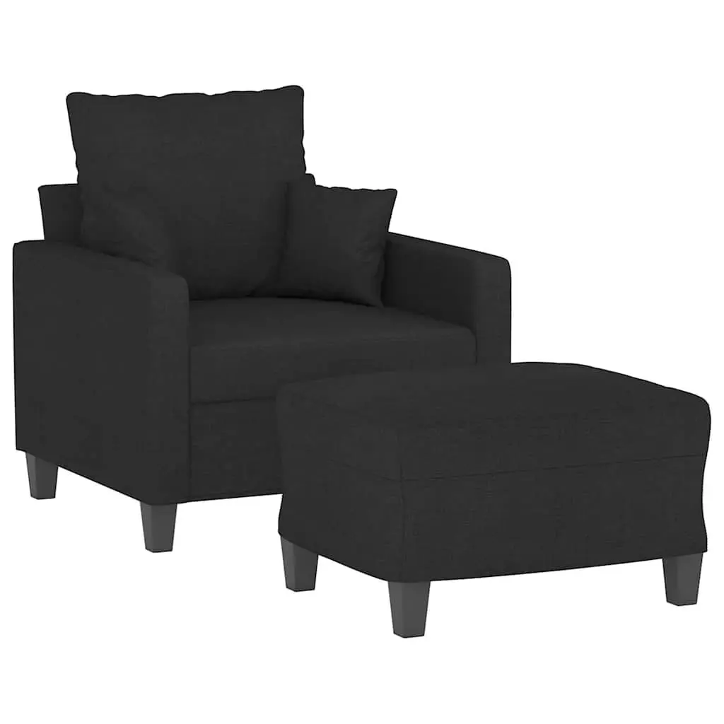 Black Fabric Sofa Chair with Footstool Living Room Seating 60cm
