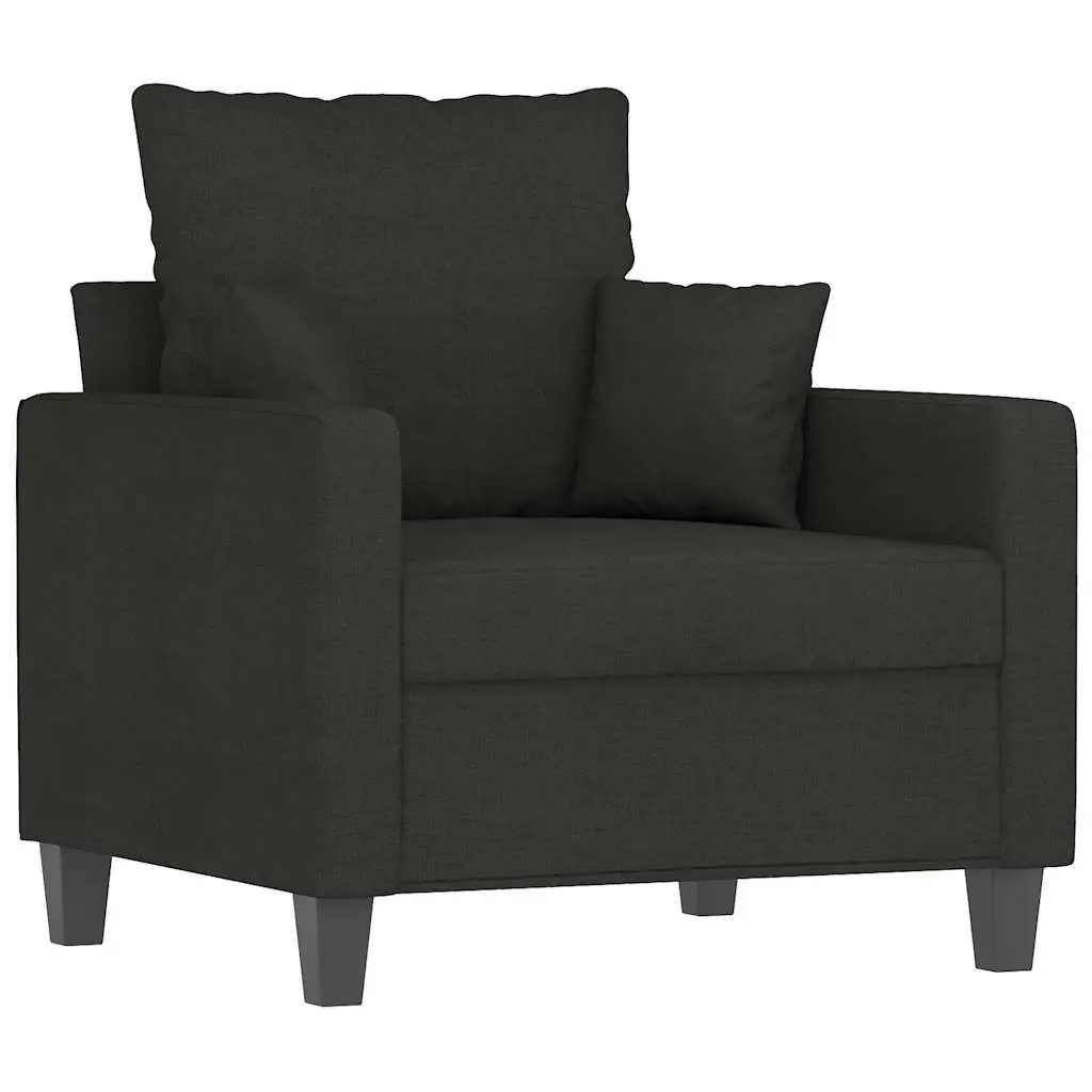 Black Fabric Sofa Chair with Footstool Living Room Seating 60cm