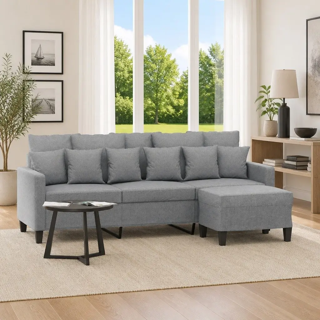 3-Seater Sofa with Footstool for Living Room Grey 180cm