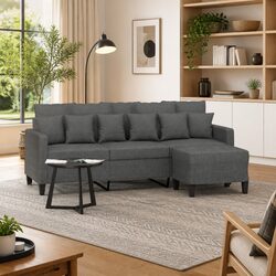 Specifications for 3-Seater Grey Fabric Sofa with Footstool