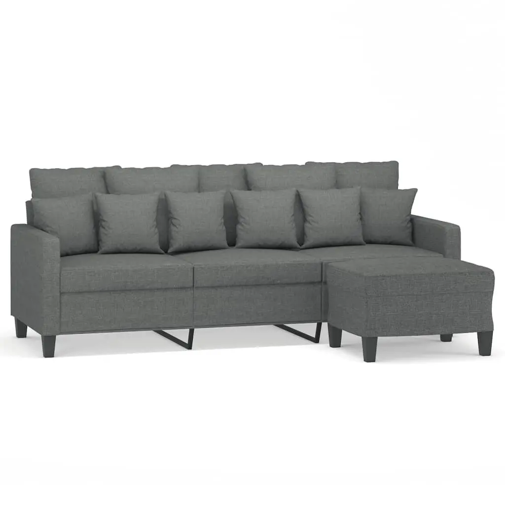 3-Seater Grey Fabric Sofa with Footstool